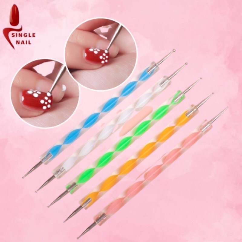 Bút chấm bi Vẻ nail 2 đầu chuyện dụng - Set 5 bút chấm bi đủ size từ nhỏ tới lớn vẻ móng art nail, chấm trứng cút làm nail nail art
