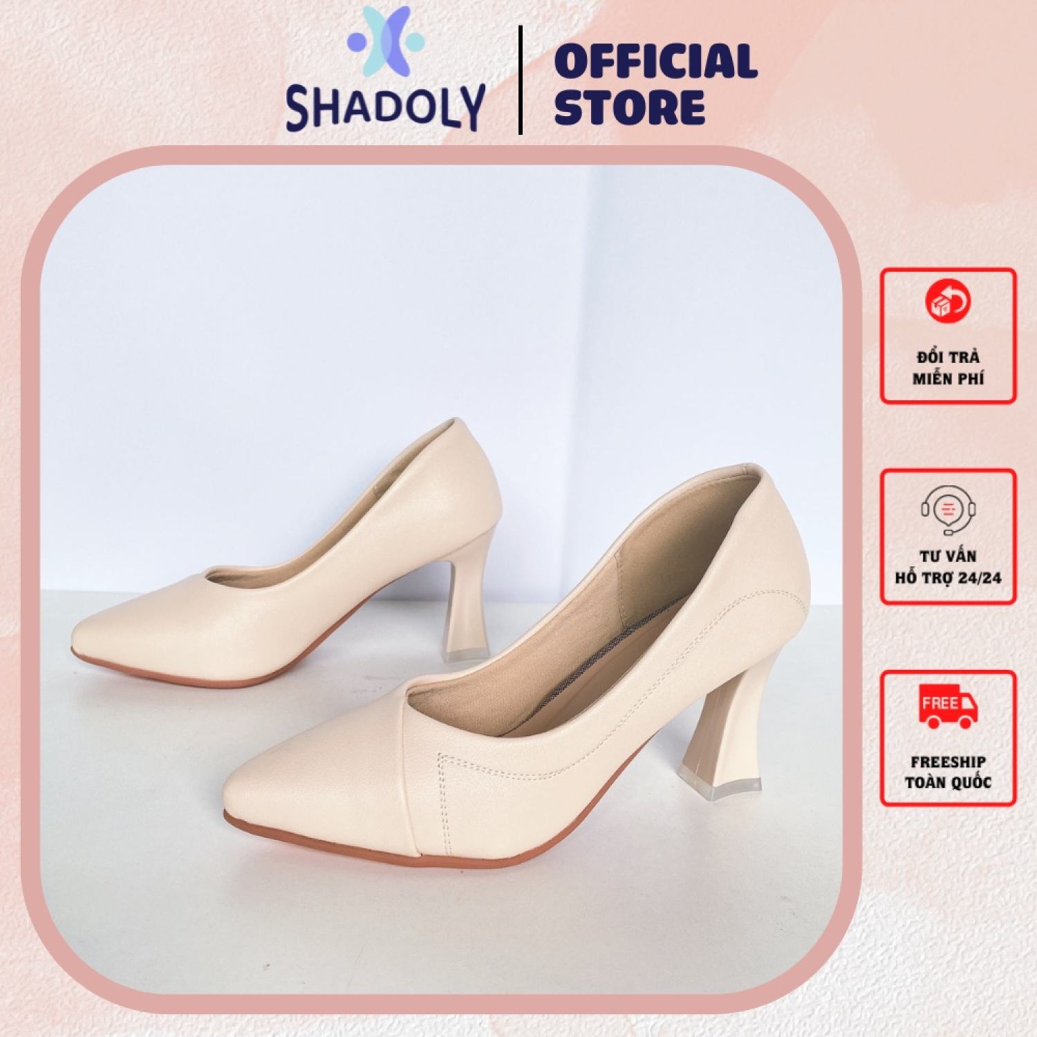 Giày cao gót nữ bít mũi SHADOLY mũi nhọn thời trang gót vuông basic cao 5-7cm KK.KD