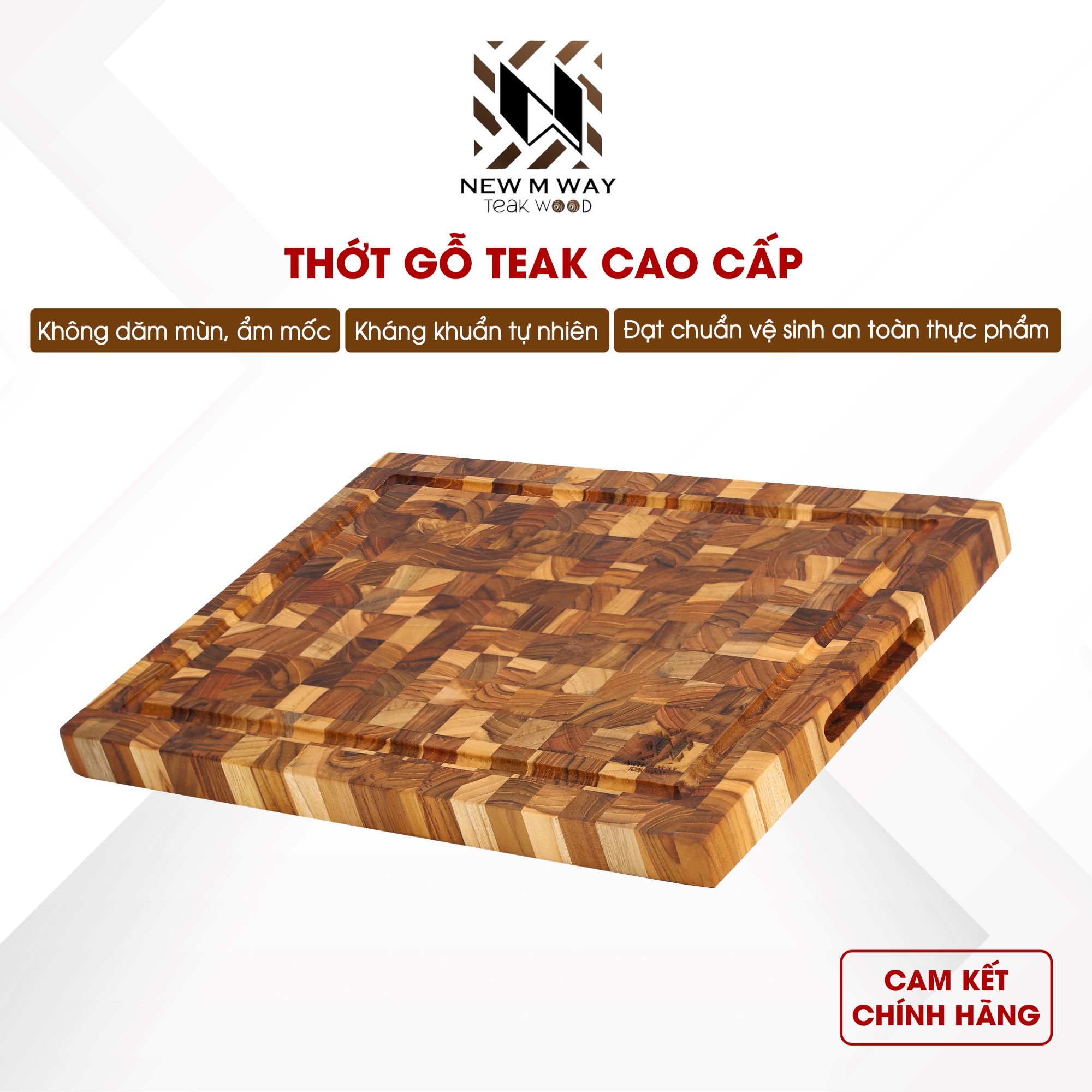 Thớt gỗ teak cao cấp NEW M WAY hình chữ nhật hình vuông dày đạt tiêu chuẩn châu Âu trang trí cắt thái thức ăn siêu bền đẹp