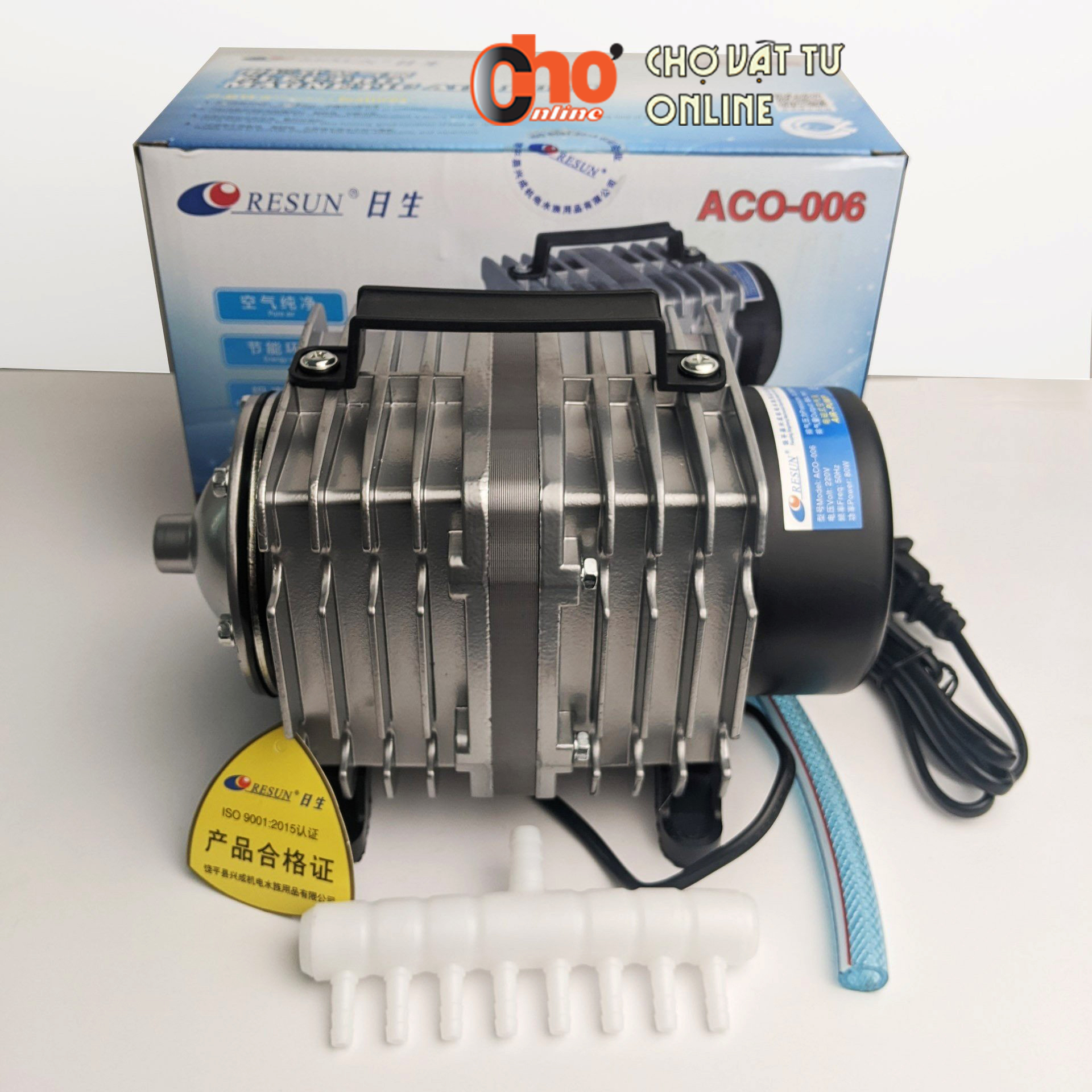 Máy sục khí oxy cho bể cá, máy bơm oxy hồ cá công suất 80W, chia 8 vòi 88 lít/ phút
