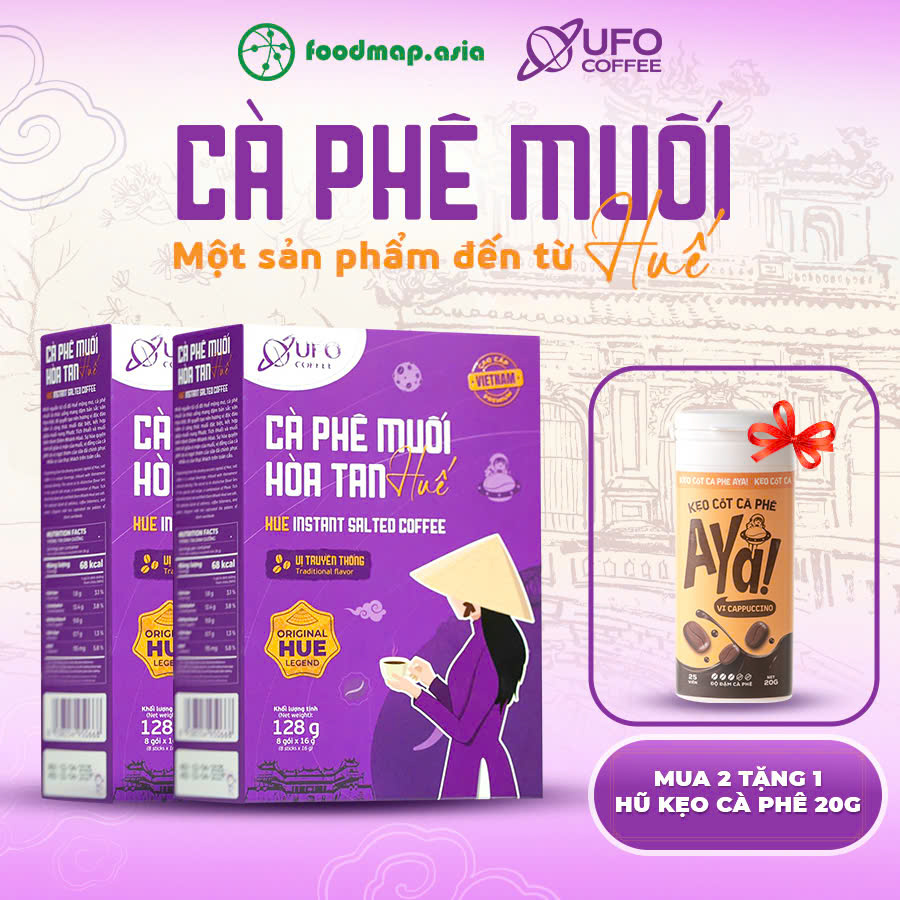 [MUA 2 TẶNG 1 HŨ KẸO] Cà Phê Muối Hoà Tan Huế - UFO Coffee - Hộp 8 gói x16g
