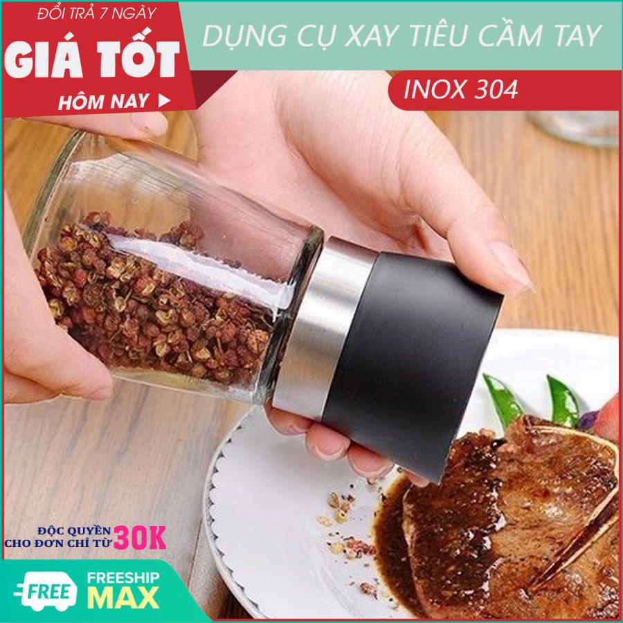 Dụng cụ xay tiêu cầm tay - Dụng cu xay tiêu tay cầm Inox - Dung tích 180ml- Xay tiêu,  dụng cụ xay tiêu thủy tinh - Hỗ trợ đổi trả 7 ngày