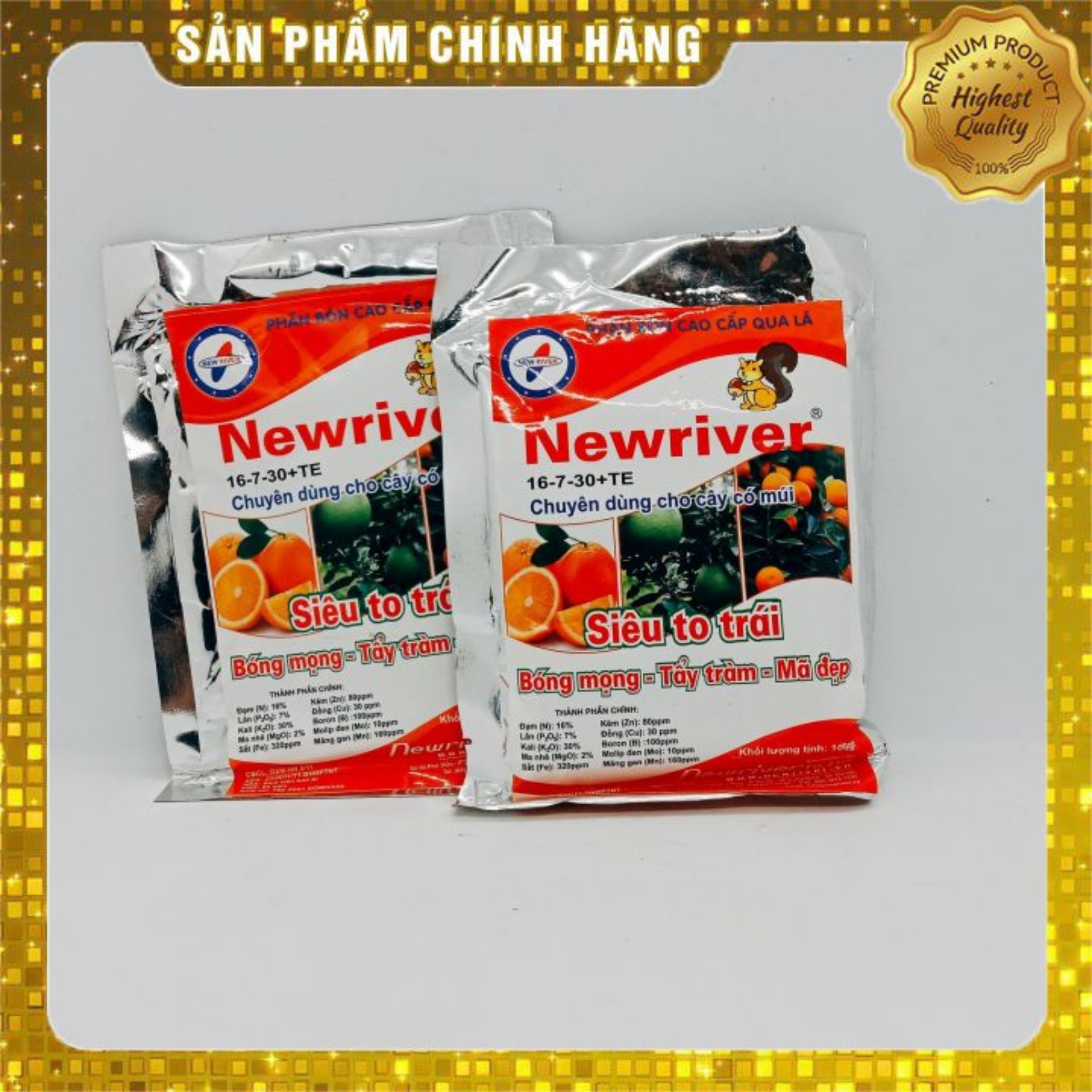 Phân bón lá Newriver 16-7-30+TE (100g) Siêu to trái, bóng mọng, tẩy chàm, mã đẹp, chuyên dùng cho cây có múi