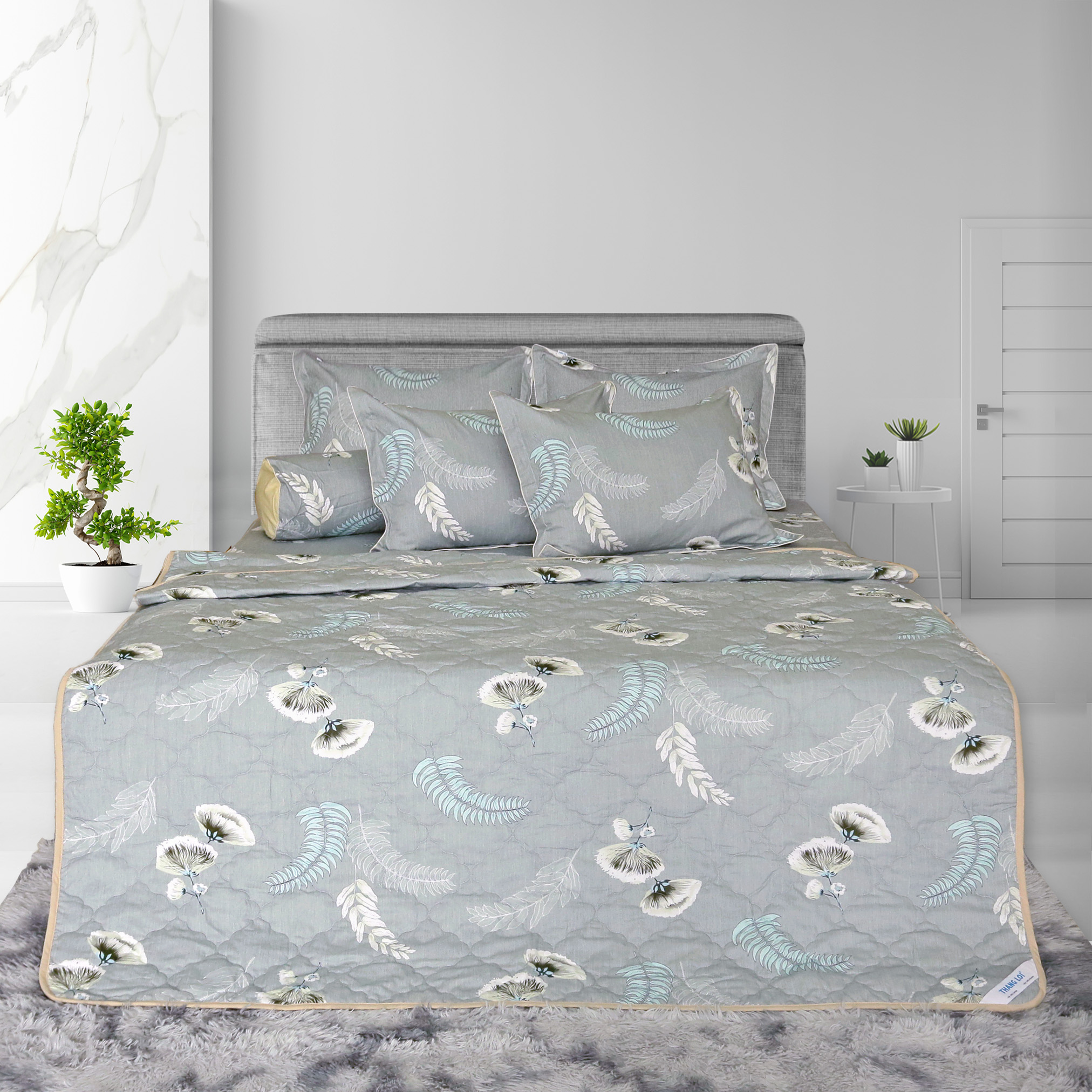Bộ chăn drap gối cotton hoa thắng lợi mẫu 21 - chính hãng