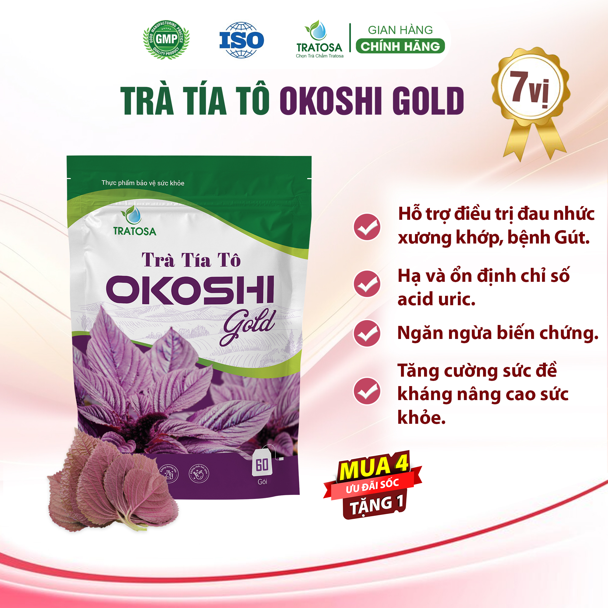Trà tía tô okoshi tratosa giúp giảm gút, đau xuong khop,giảm acid uric ,tê bì tay chân- bịch 60 túi lọc