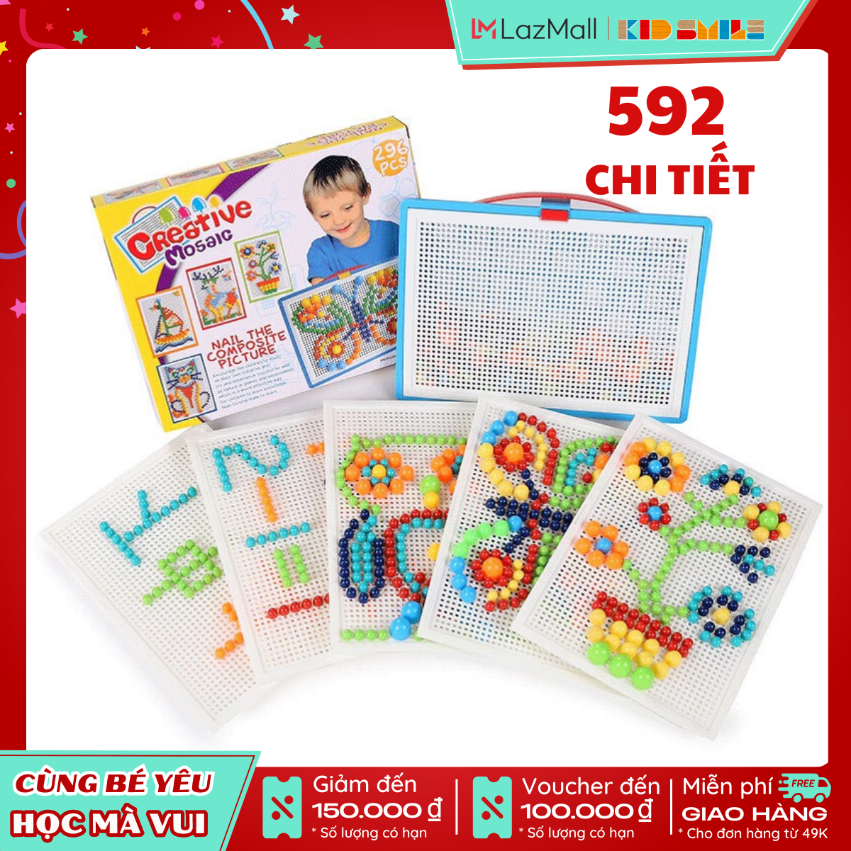 Đồ chơi xếp hình ghim nấm 296-592 CHI TIẾT phát triển tư duy và sáng tạo cho bé từ 3 tuổi