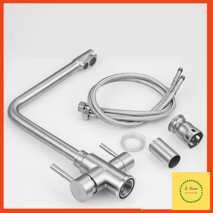 Vòi rửa chén bát 3 đường nước KOREA inox 304 mờ, bền đẹp, tiện lợi, bảo hành 2 năm, tặng kèm 3 dây cấp nước 80K