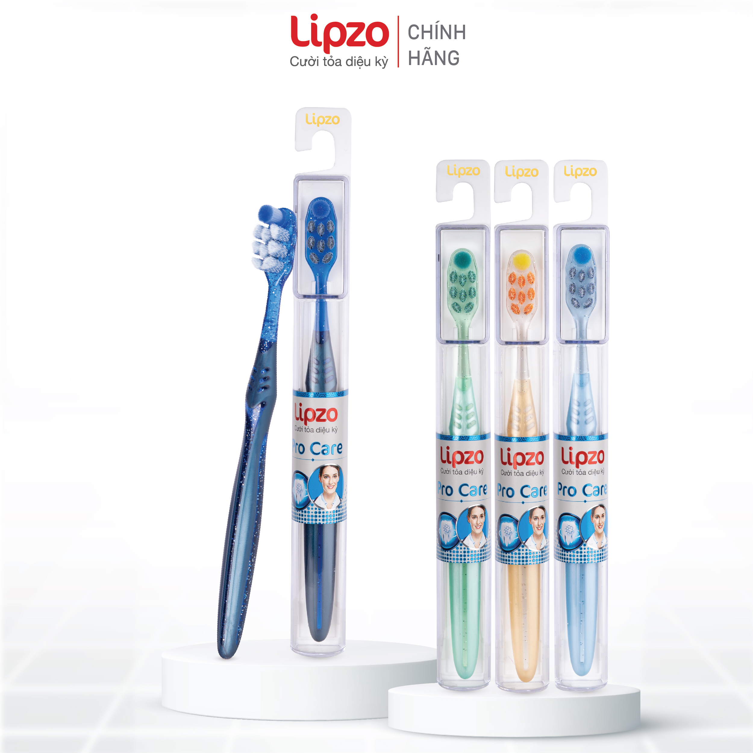 Bàn chải đánh răng lipzo procare cao cấp công nghệ lông chỉ tơ xoắn kép kết hợp lông sợi tynnex làm sạch mảng bám