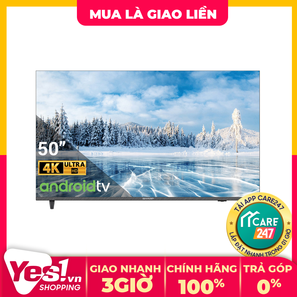 Android tivi sharp led 4k 50 inch 4t-c50dj3x - bảo hành chính hãng - voucher 10% lên đến 800k