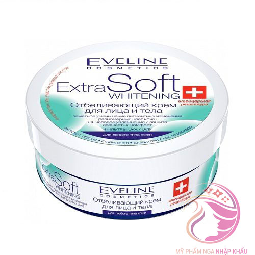 Kem dưỡng trắng da Eveline Extra Soft Whitening Nga - Da mặt và toàn thân 200ml
