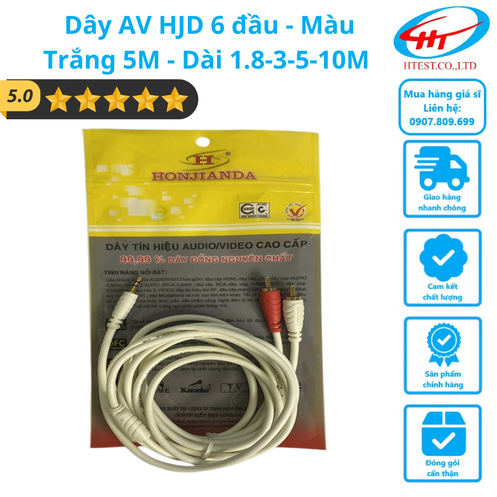 Dây AV HJD 3.5ly ra 2 Bông Sen - Màu Trắng (1,8-3-5-10) Mét - SP000005 - SP000006 - SP000007 - SP000008