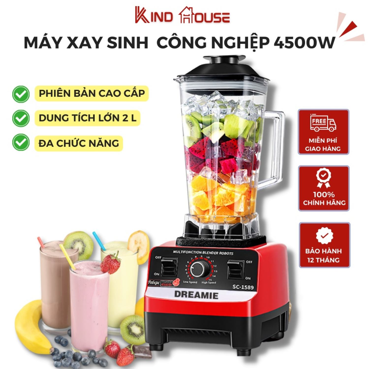 Máy xay sinh tố - máy xay đa năng, máy xay đá, máy xay sinh tố công nghiệp bosingwa silver crest sc-1589 công suất 4500w cối lớn 2l, xay sinh tố hoa quả, xay nghiền đá, thực phẩm, máy hoạt động êm, khả năng chạy mượt, khỏe