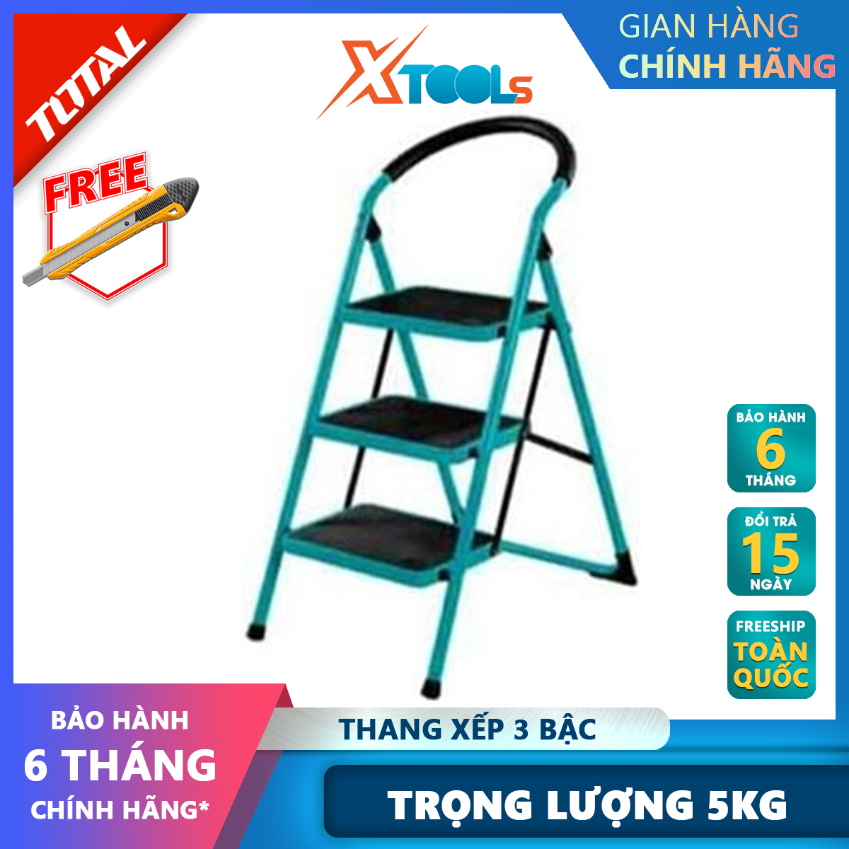 Thang xếp 3 bậc đa năng total thlad09031 thang xếp kích thước mỗi bậc thang 380x260mm kích thước khi mở thang 665x490x1065mm tải 150kg
