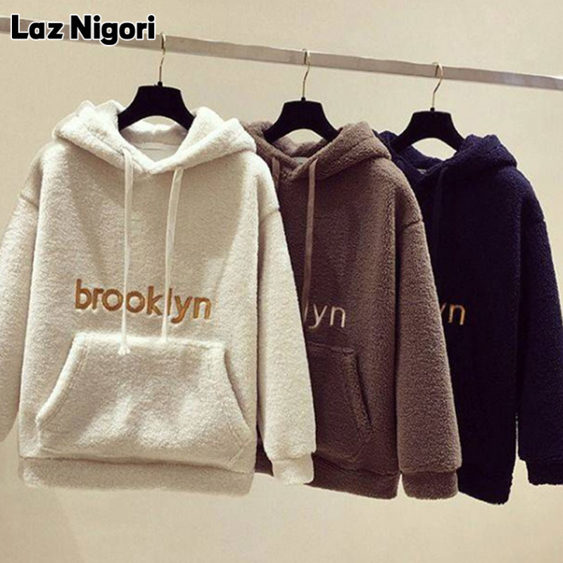  Laz Nigori  Áo Hoodie Và Áo Đối Với Phụ Nữ Áo Khoác Lông Cừu Ngoại Cỡ Rộng Phong Cách Hàn Quốc Áo Len Nhung Lông Cừu Dày 