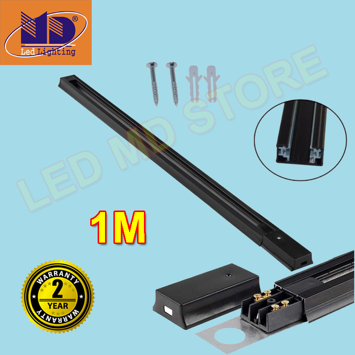 2 Thanh ray siêu cứng màu đen dài 1m MD70 lắp đặt cùng với đèn LED rọi ray, bảo hành 24 tháng