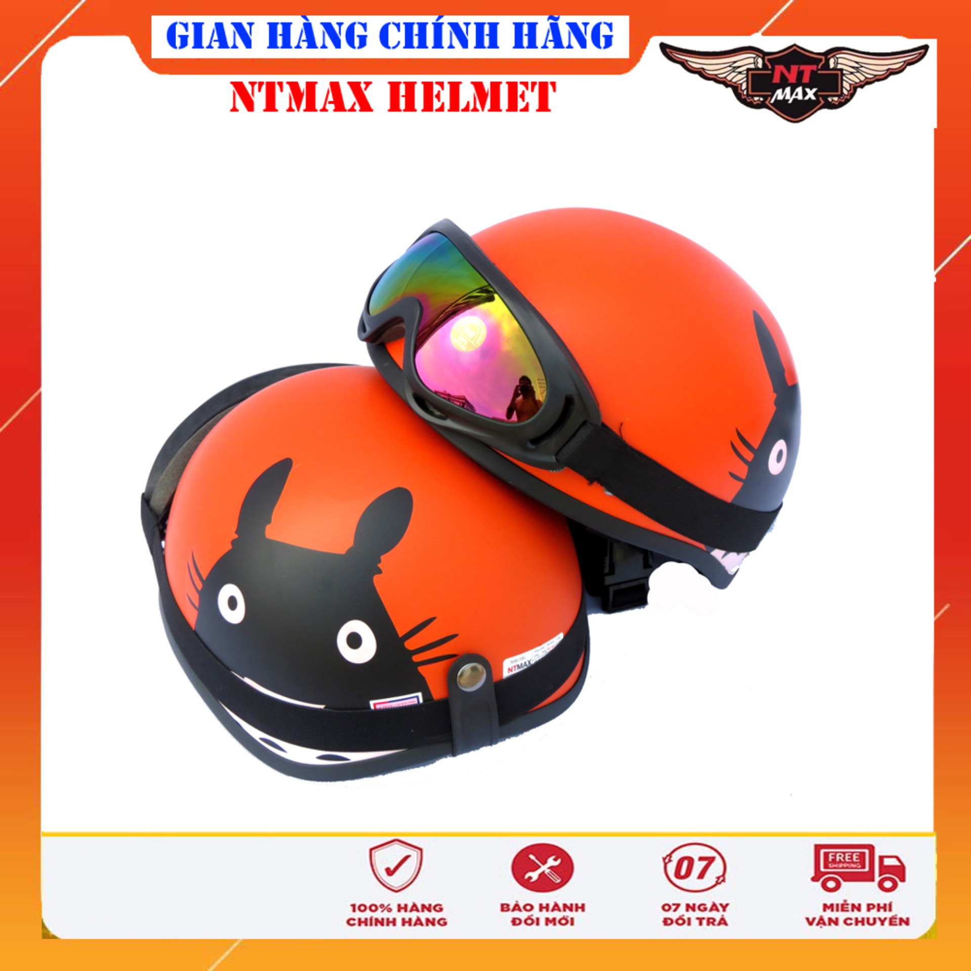 Mũ bảo hiểm ntmax 1/2 mèo + kính phi công hoặc kính uv400