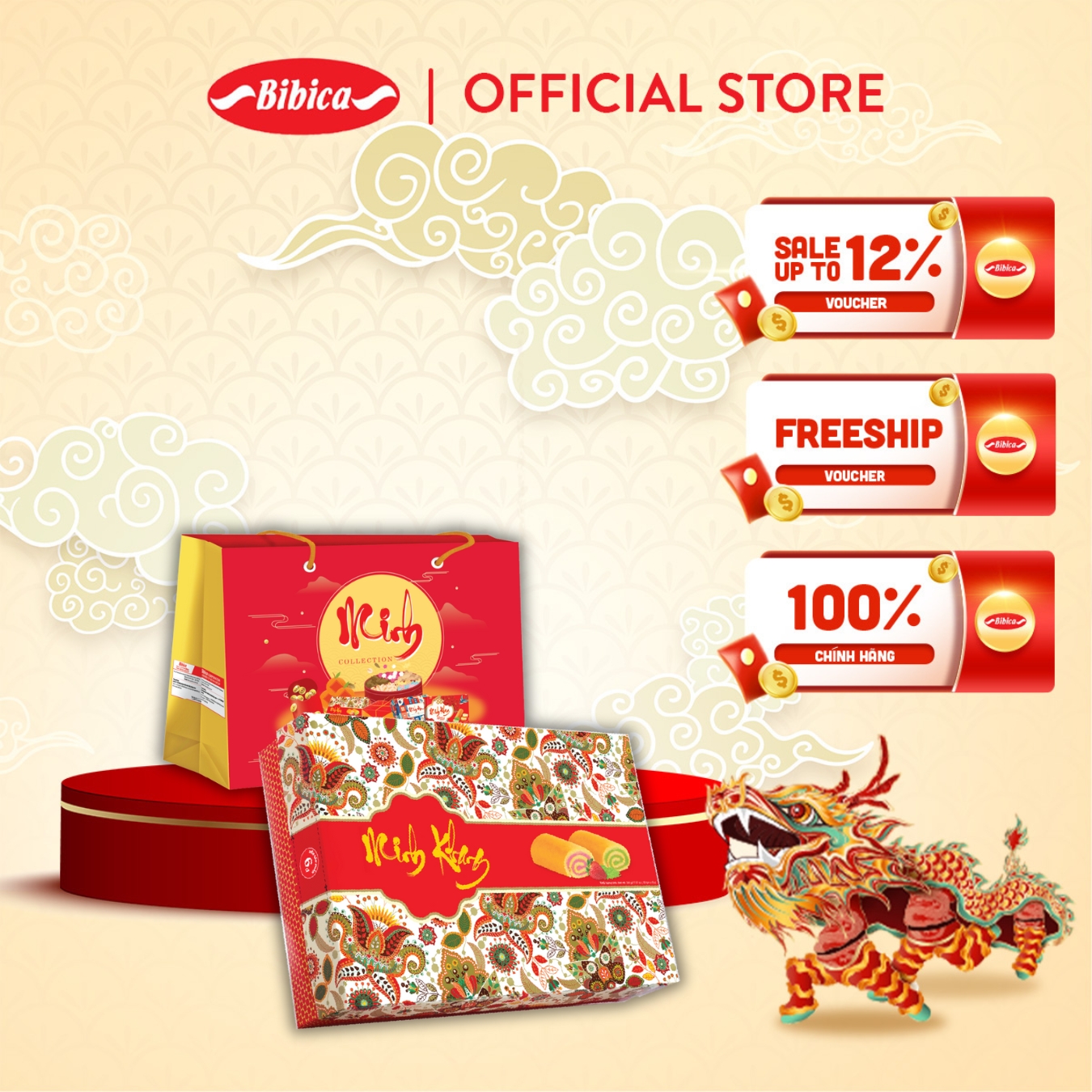 Bánh Hura Swissroll Minh Khang Cốm - Bơ Bibica 324g