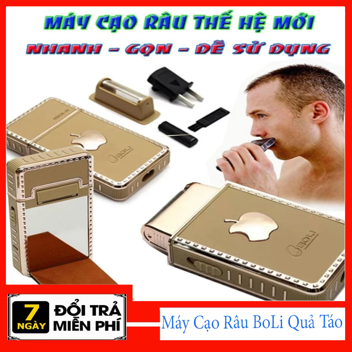 Máy cạo râu Boli RSCW-A1 logo quả táo khuyết, kiểu dáng iphone, nhỏ gọn, tinh tế, có gương soi, tông đơ cạo râu lưỡi dao kép điều chỉnh an toàn tiện dụng