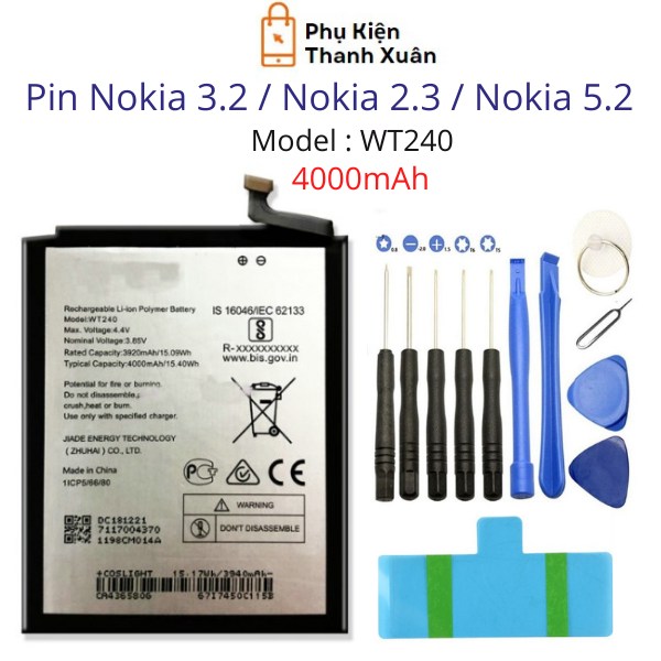 Pin nokia 2.3 / nokia 3.2 / nokia 5.2 wt240 4000mah | hàng nhập khẩu | tặng kèm bộ tháo mở