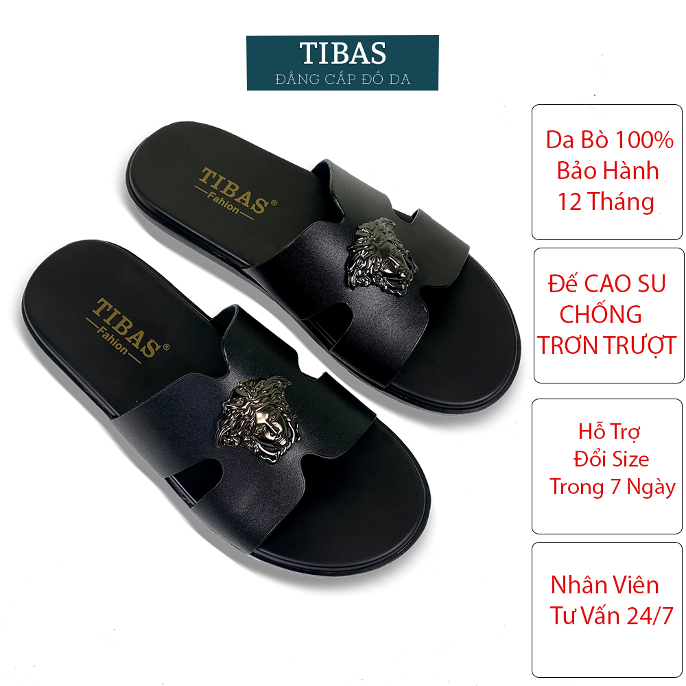 Dép da bò chữ h đính đầu versace trẻ trung, phong cách tibas