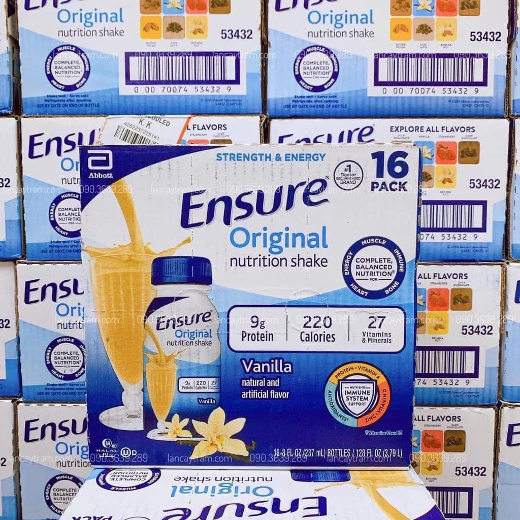 Sữa Ensure nước Mỹ 16 chai hương Vani Ensure Original Vanilla 237ml