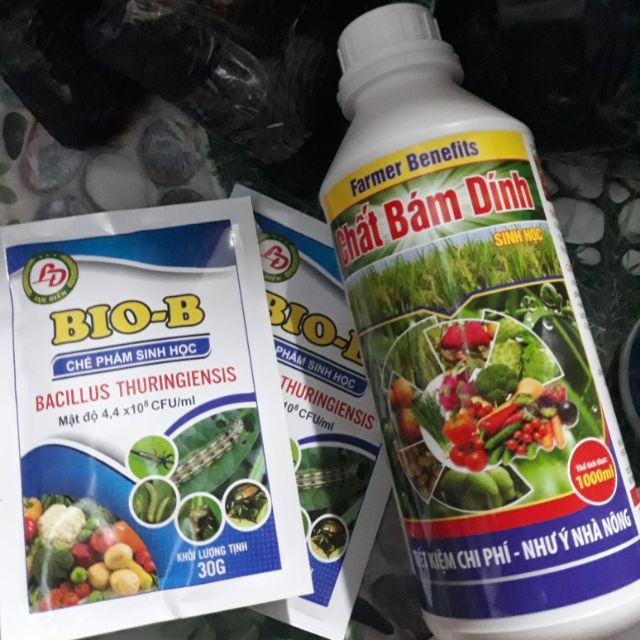 Bộ 2 Chế phẩm sinh học BioB 30gr phòng trừ côn trùng và chất bám dính 500ml