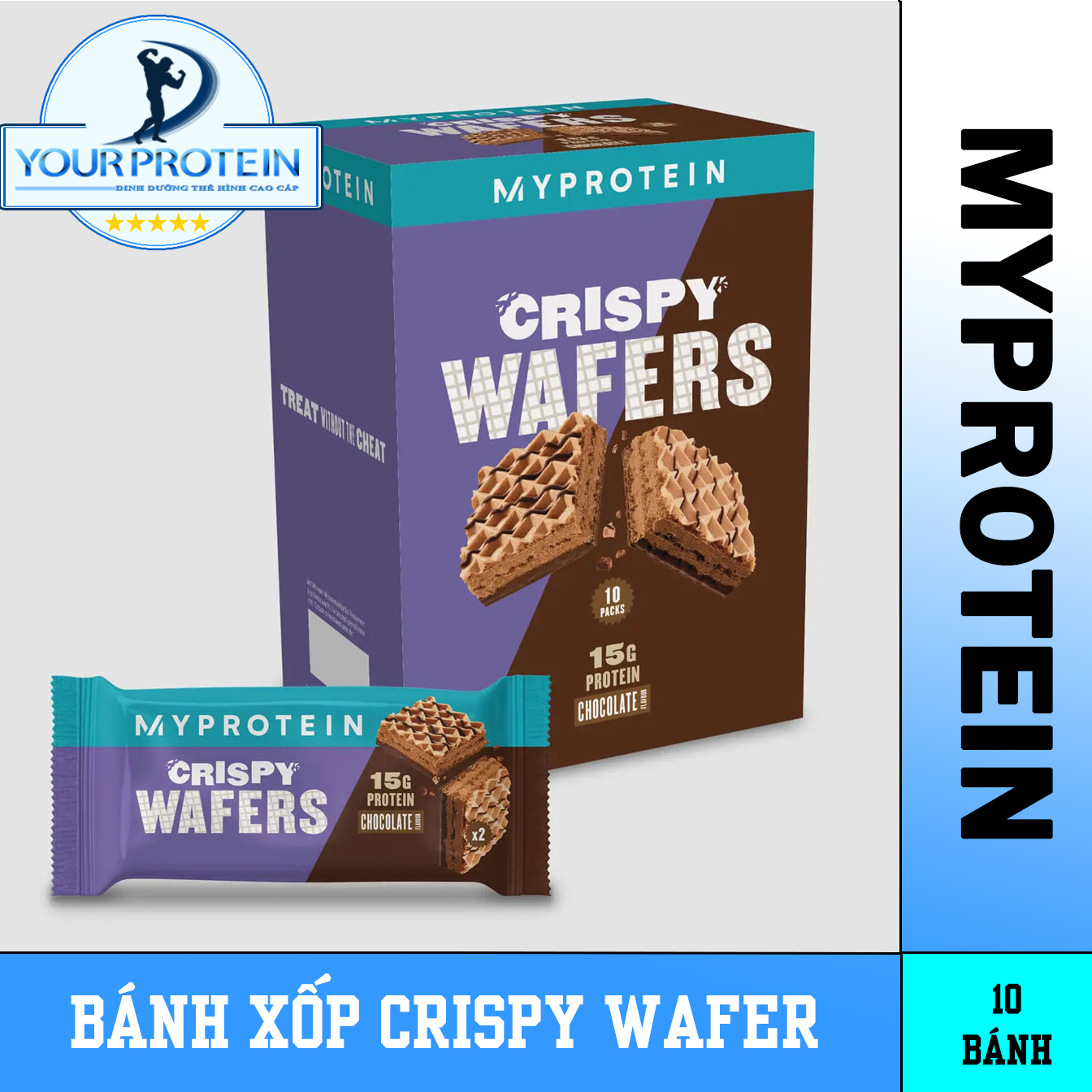 Myprotein bánh protein bar : waffer - 1 hộp 10 bánh