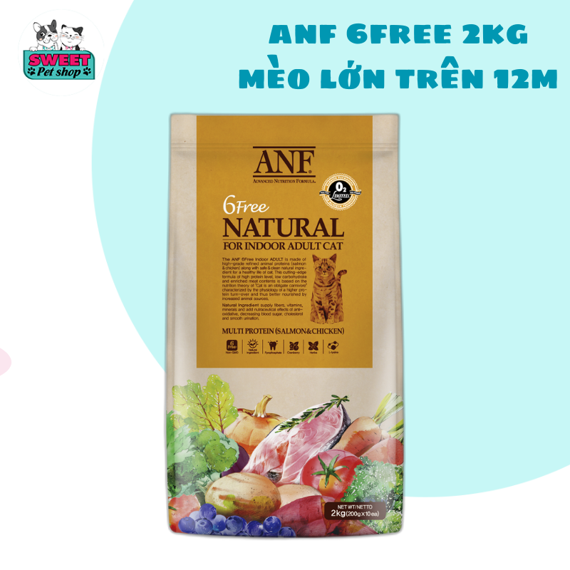 Thức ăn hạt cho mèo trưởng thành, mèo lớn anf 6 free indoor adult