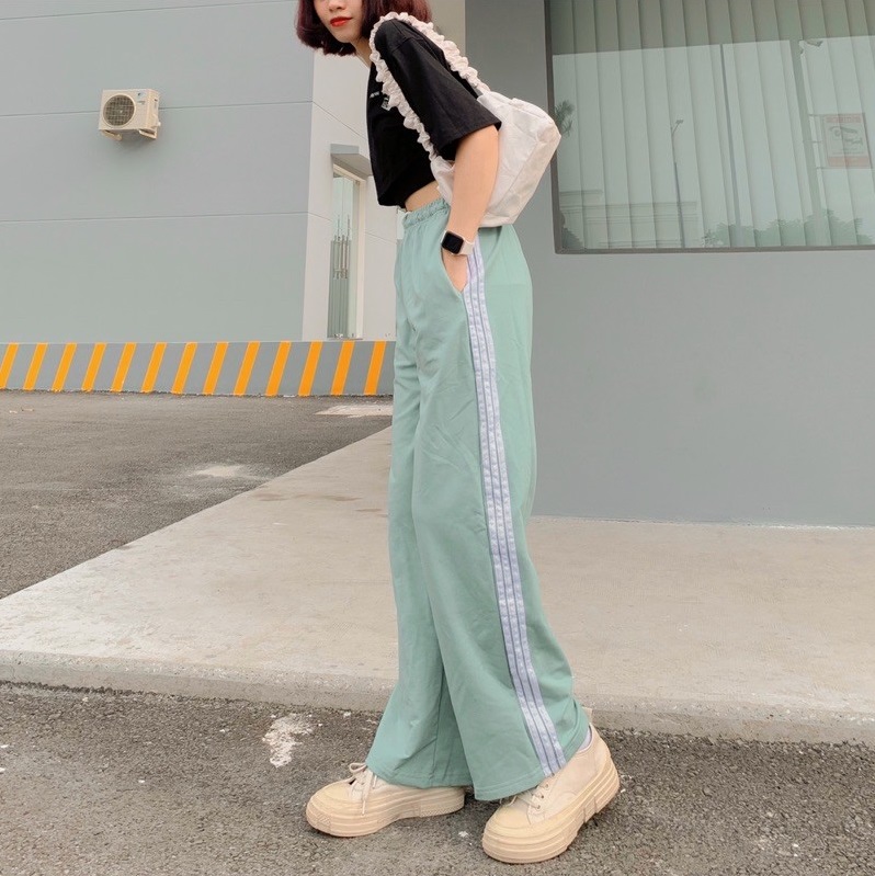 Quần Thể Thao Nữ, Quần 3 Sọc Ống Rộng Nữ Cá Tính Sành Điệu