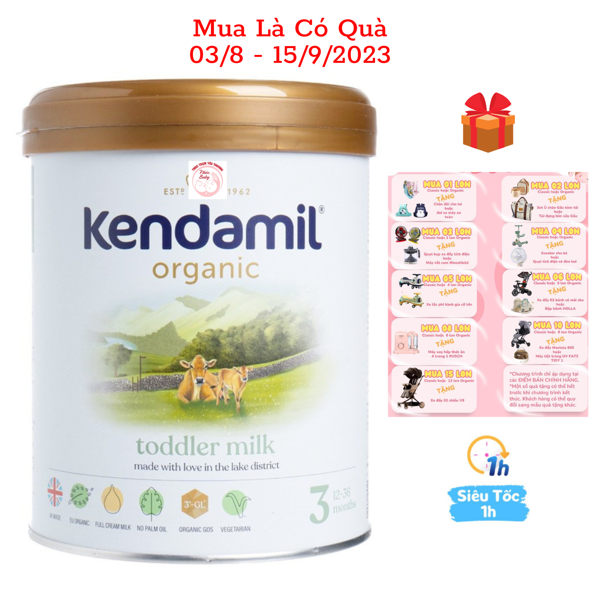 Sữa Bột Kendamil Organic số 1,2,3 Lon 800g & 900g