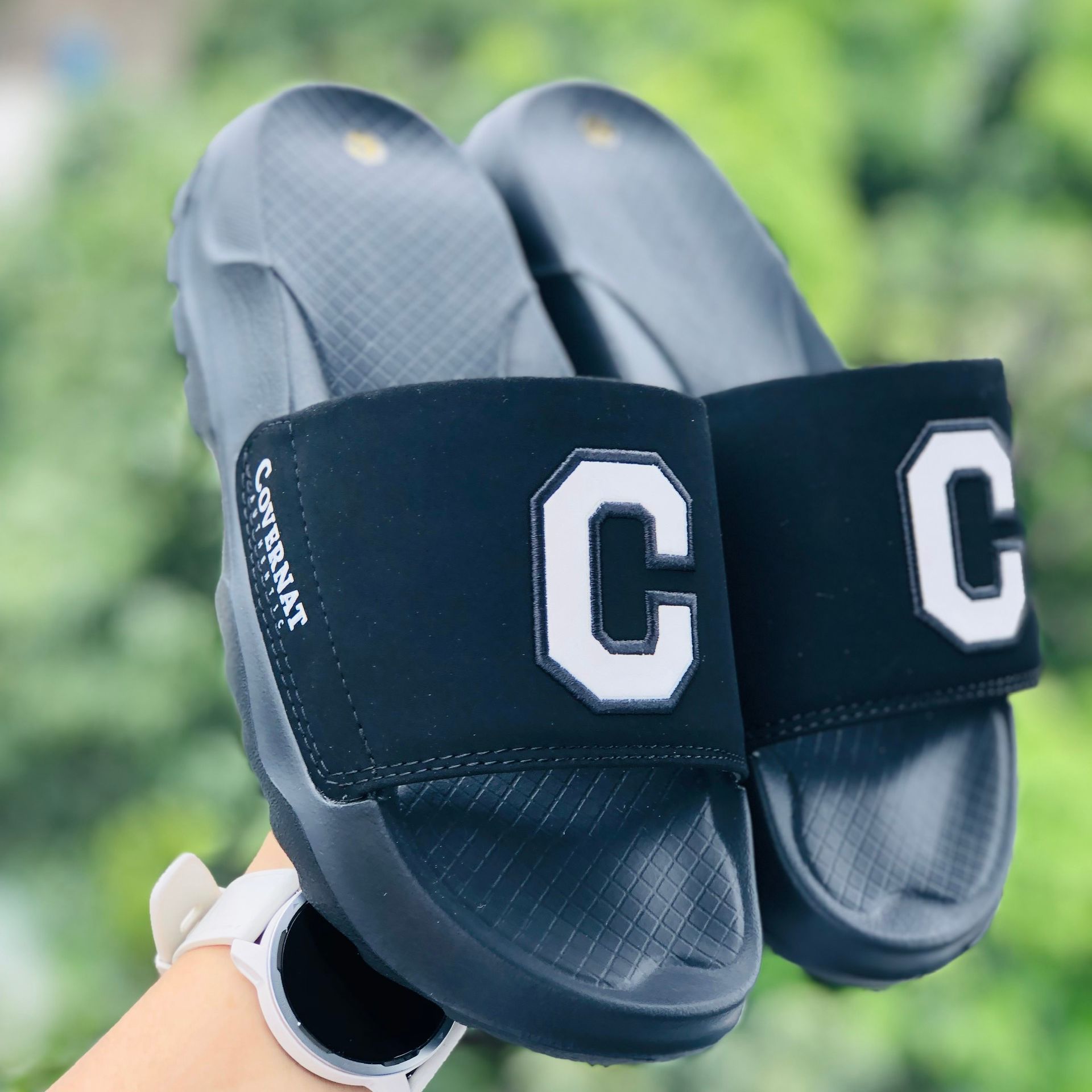 Dép Covernat C TẶNG VỚ Cao Cấp dép convernat cao cấp thể thao quai ngang thể thao nam nữ đế độn tăng chiều cao 5cm. đế Api siêu bền quai dễ vệ sinhC ĐEN logo trắng