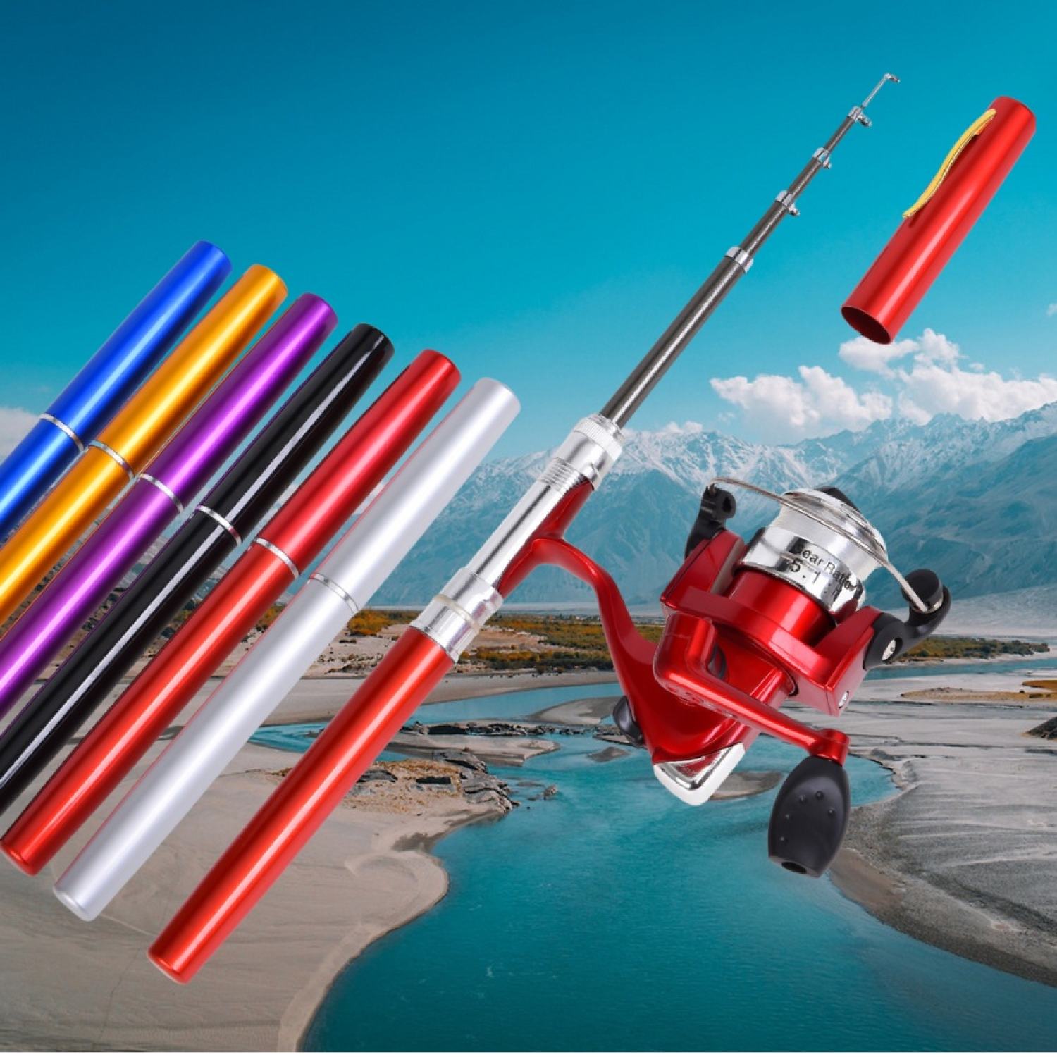 Bộ cần câu bút máy đứng mini, cước buộc sẵn, tải cá 3 kí, nhiều màu
