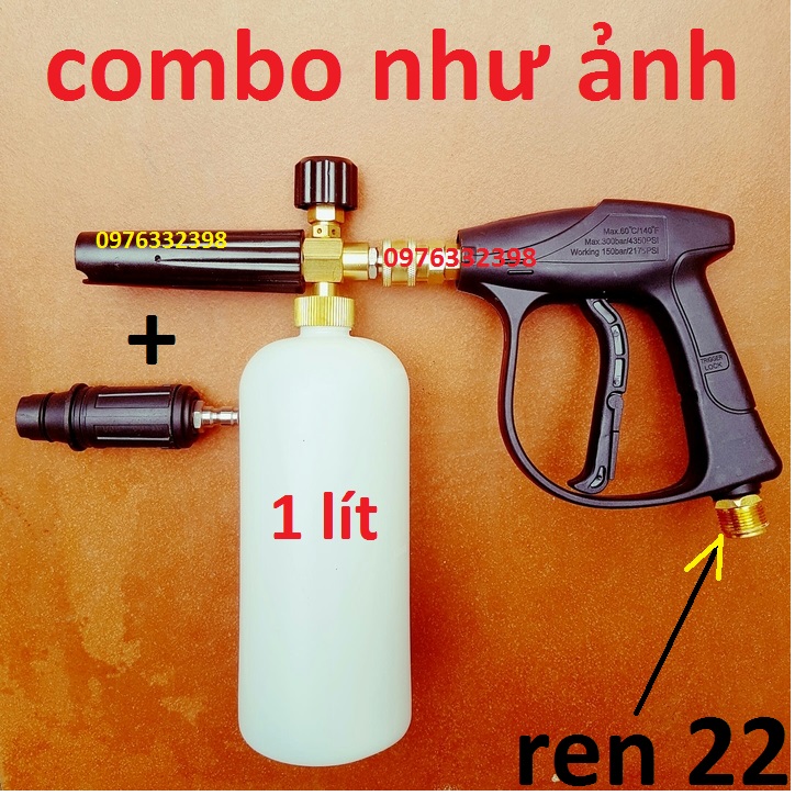 súng xịt rửa và bình tạo bọt tuyết cao cấp cho máy rửa xe áp lực cao, vòi xịt rửa xe, bình tạo bọt tuyết cho máy rửa xe áp lực cao