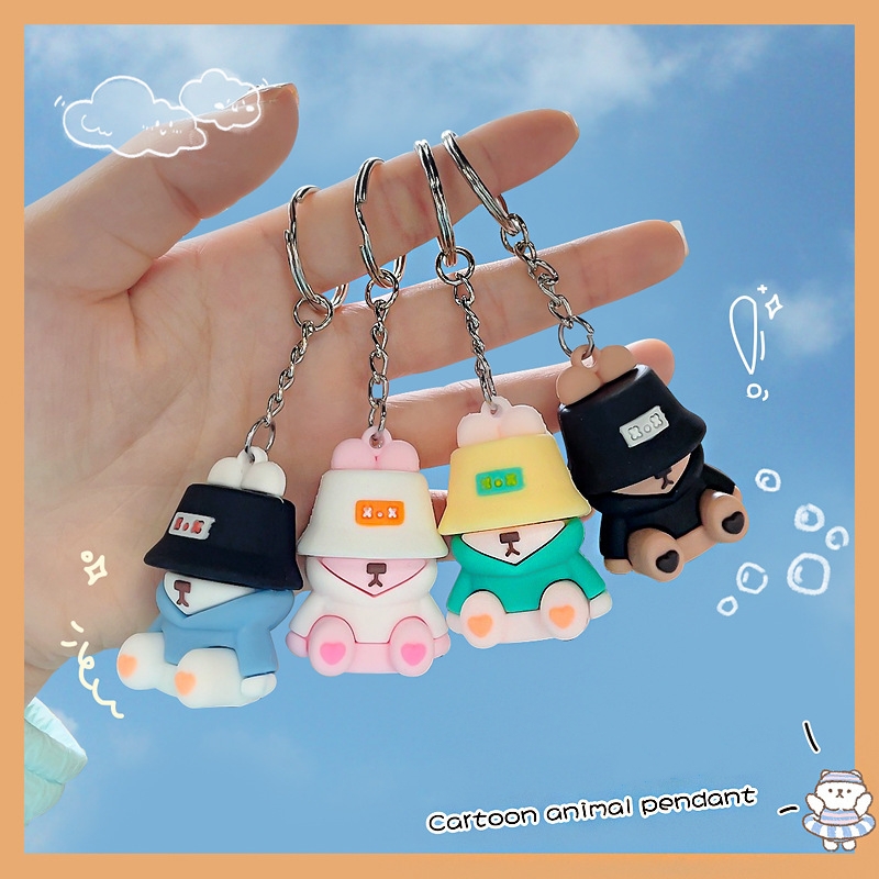 BUY 1 GET 1 Ngủ Gấu Mặt dây chuyền móc chìa khóa dễ thương PVC xô hat gấu búp bê Keyring vài túi thời trang xe Móc chìa khóa trang trí đồ trang sức