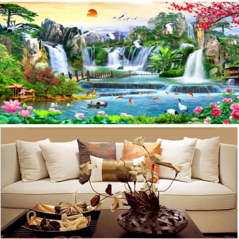 Tranh Đính Đá Phong Cảnh 160x75cm Lưu Thủy Sinh Tài LV431 (Tranh Tự Đính)