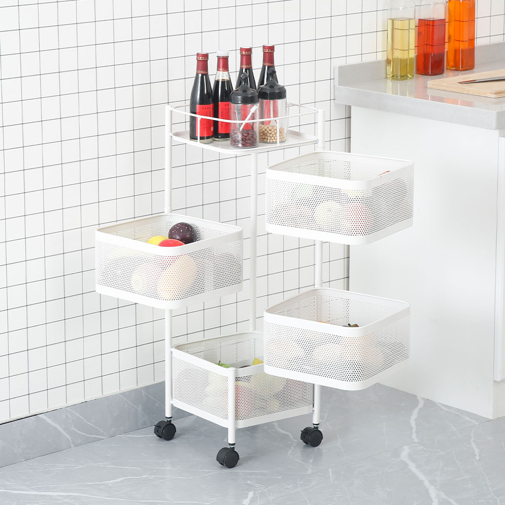 HomeBase KECH Kệ xoay đa năng vuông 4 tầng bằng thép W26xH80xD28cm màu trắng