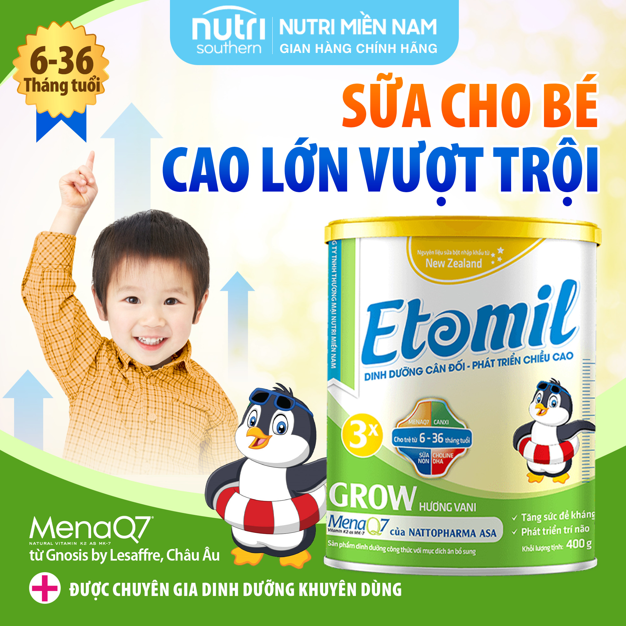 Sữa Tăng Chiều Cao Cho Bé ETOMIL 3X GROW hộp 700g - Giúp Bé Tăng Cường Phát Triển Chiều Cao, Bổ Sung Dinh Dưỡng Cân Bằng (Sữa Công Thức)