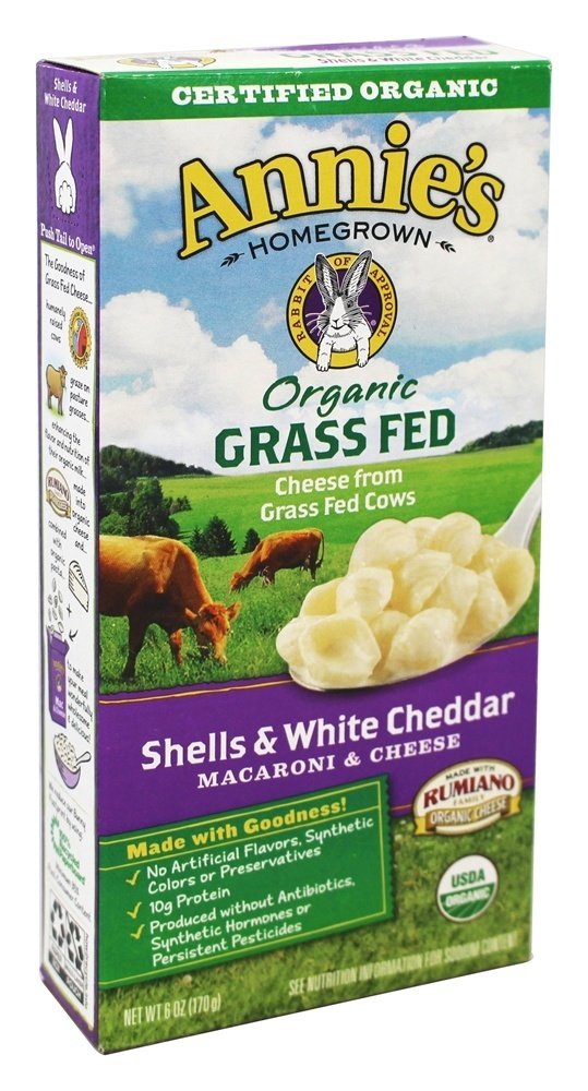 Nui phô mai organic non-gmo annies homegrown macaroni and cheese shell white cheddar, grass fed, 170g
