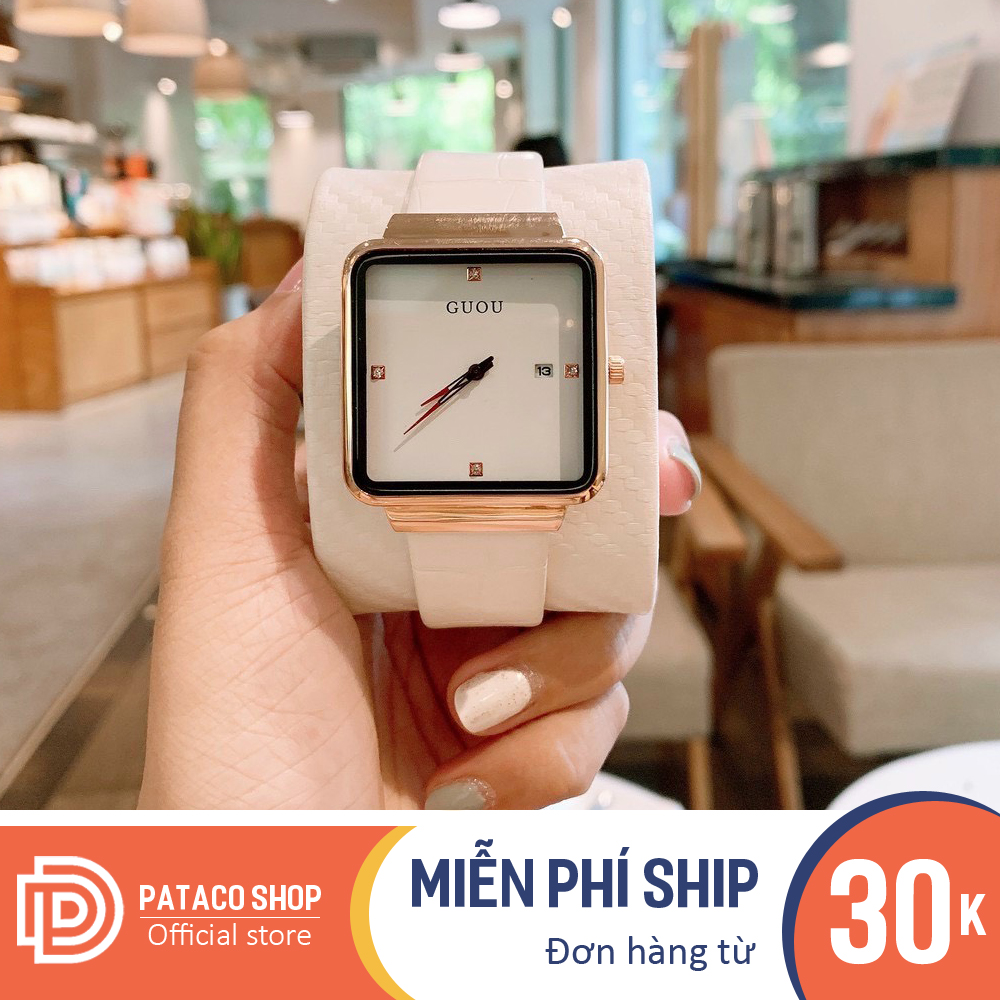 Đồng hồ nữ đẹp mặt vuông sang trọng dây da cao cấp máy thạch anh có lịch chạy 3 kim G207 - Đồng hồ đeo đi học, đồng hồ đi làm hoặc đi chơi