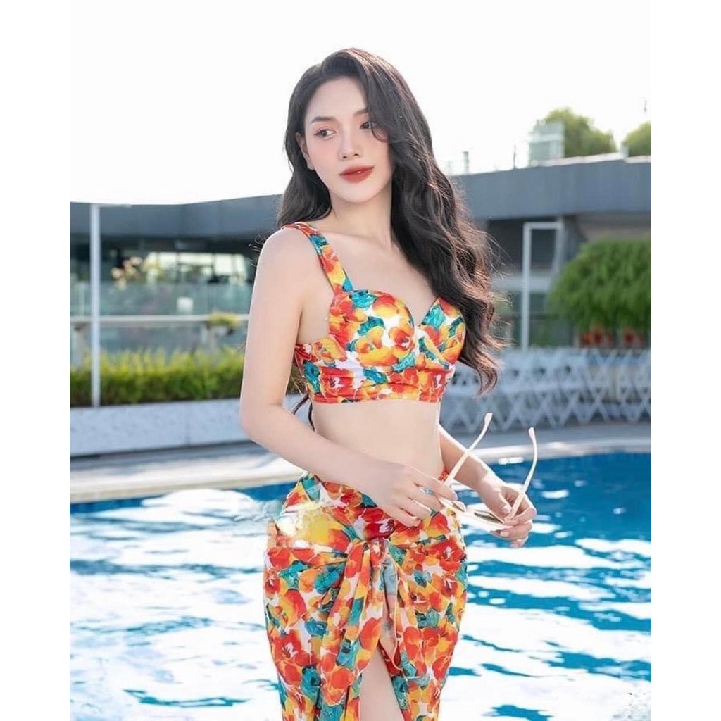(CAO CẤP) Áo tắm đi biển đẹp ️ Bikini sexy 3 mảnh có quây siêu hot ️ đồ bơi nữ Hàn Quốc kín đáo quần tam giác gợi cảm