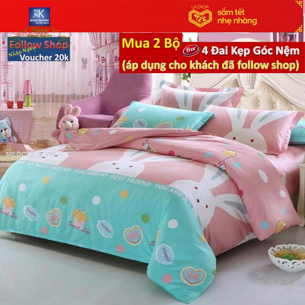 Bộ chăn ga gối cotton poly kovico thỏ-cà rốt 160x200cm