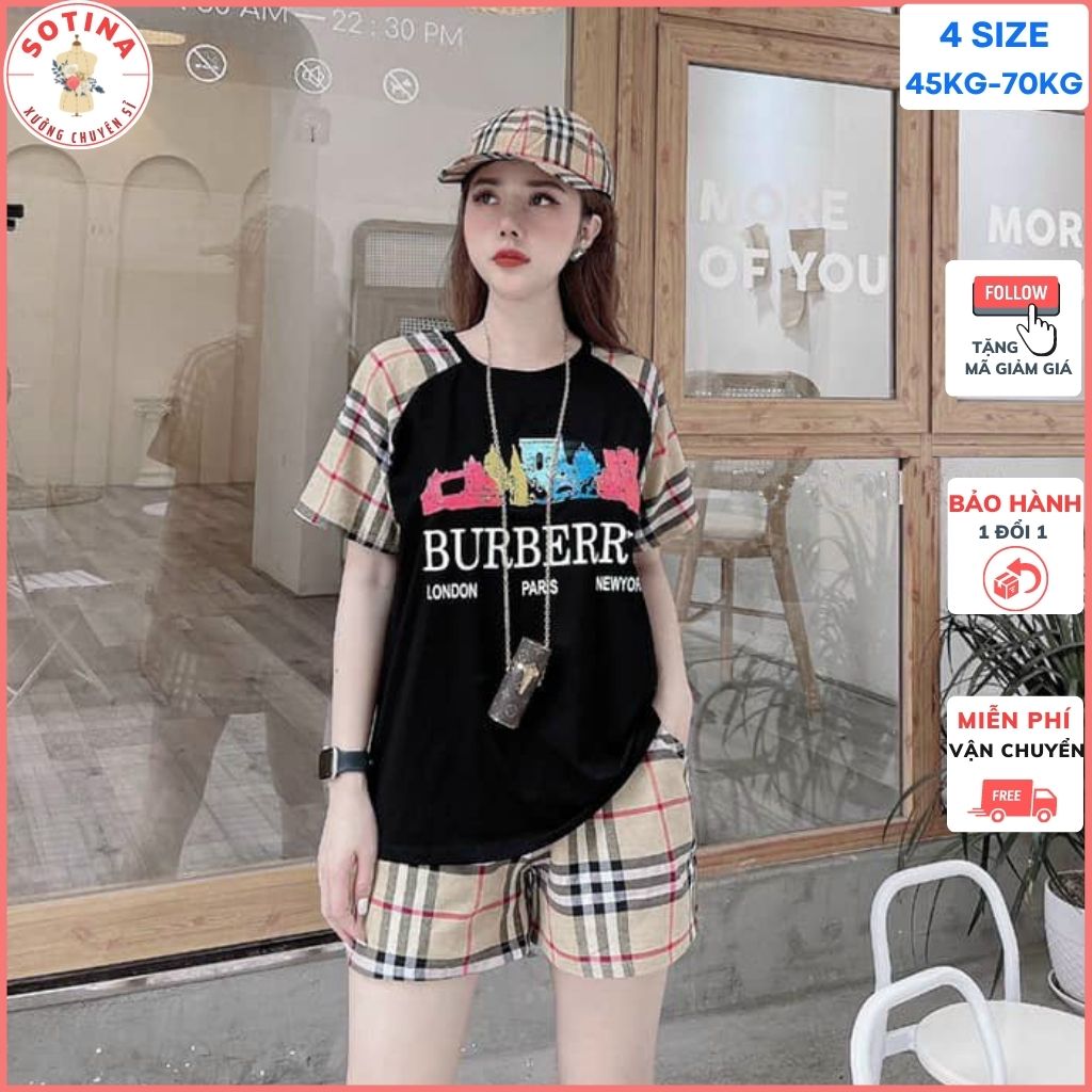 Set bộ nữ kiểu đẹp SOTINA Đồ bộ đùi nữ mặc nhà thể thao đi chơi dễ thương quần short ngắn tay họa tiết kẻ caro bigsize thời trang co giãn thoáng mát màu sắc trẻ trung năng động form rộng rãi thoải mái từ 45kg -70kg áo thun in chữ S07