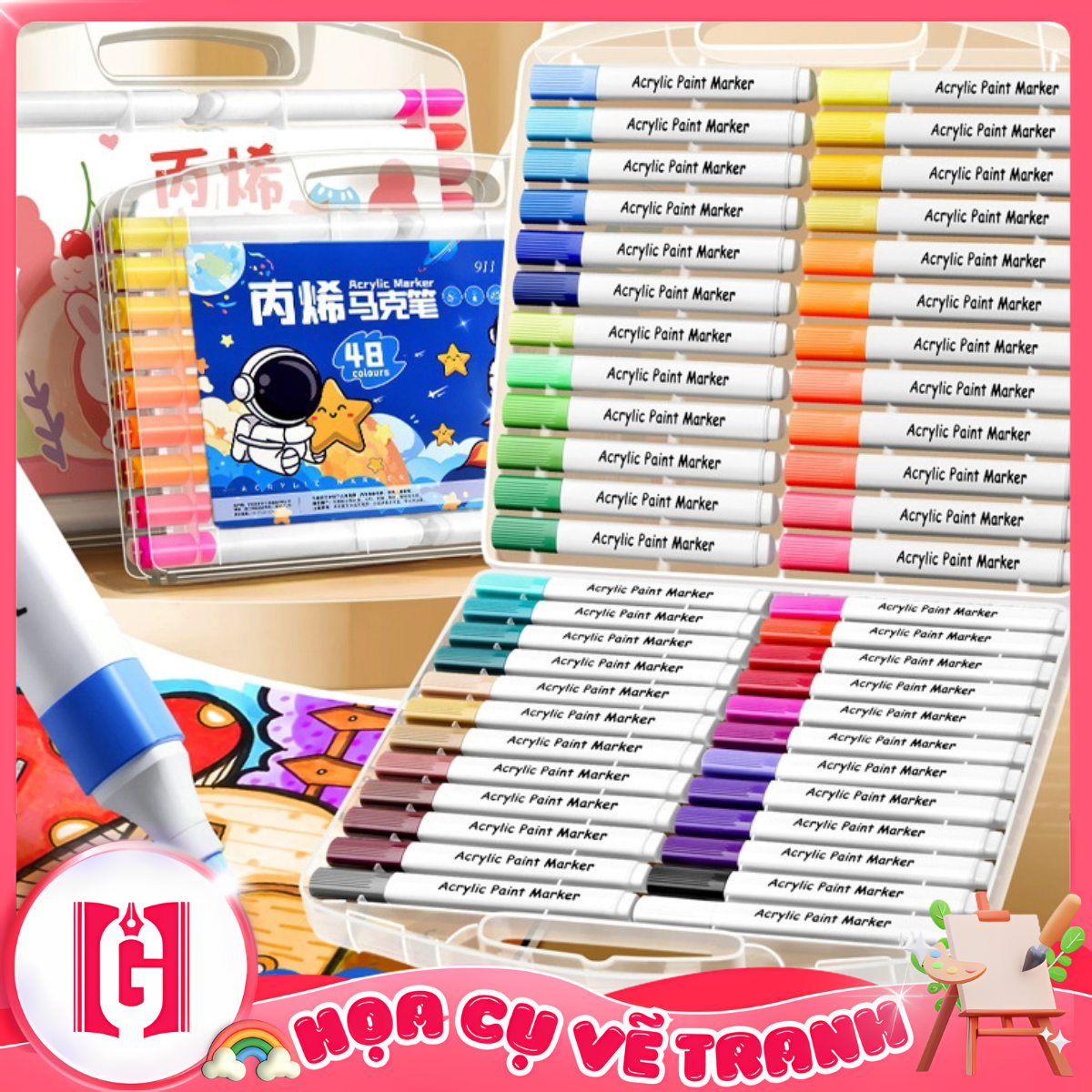 Bộ 80 Bút Màu Acrylic Phi Hành Gia Cho Bé Vẽ Tranh Chồng Màu Không Lem Vẽ Lên Mọi Chất Liệu Nhựa, Gỗ, Giấy, Vải