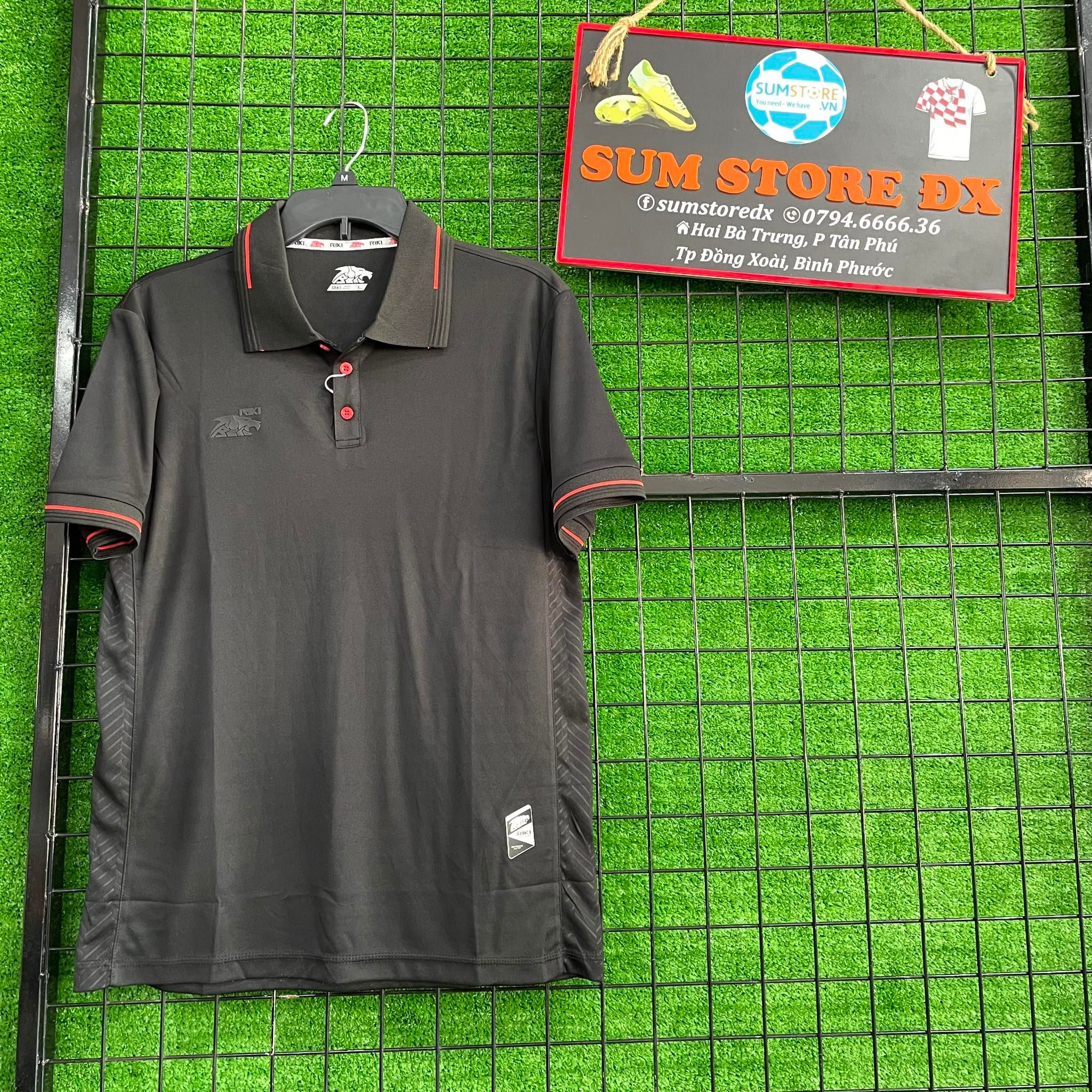 Áo bóng đá chính hãng polo riki basic đen - áo đá banh mẫu mới, cực hot