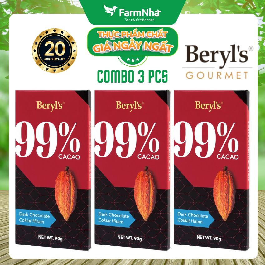 Sô cô la beryls no added sugar dark 99% chocolate 90g: sô cô la nguyên chất không đường tinh tế