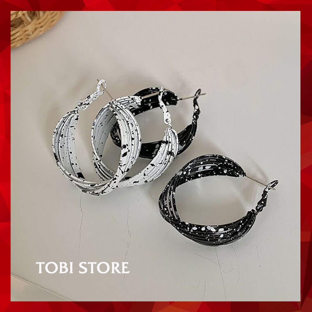 Bông tai nữ bò sữa HOT TREND trắng đen cá tính siêu xinh khuyên tai nhiều kiểu dáng TOBI STORE TB349