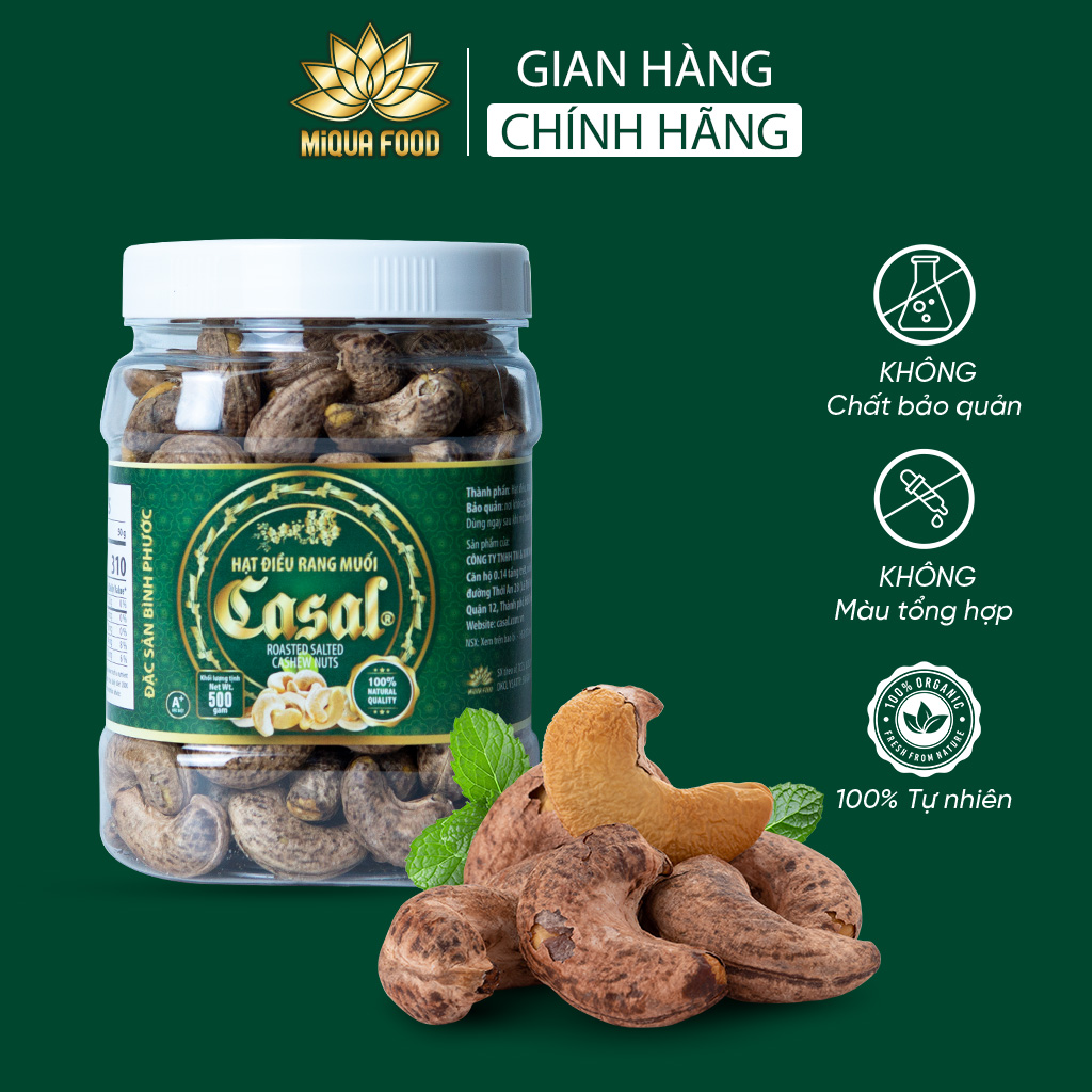 Hạt điều vỏ lụa rang muối casal 500gr hộp đứng a+