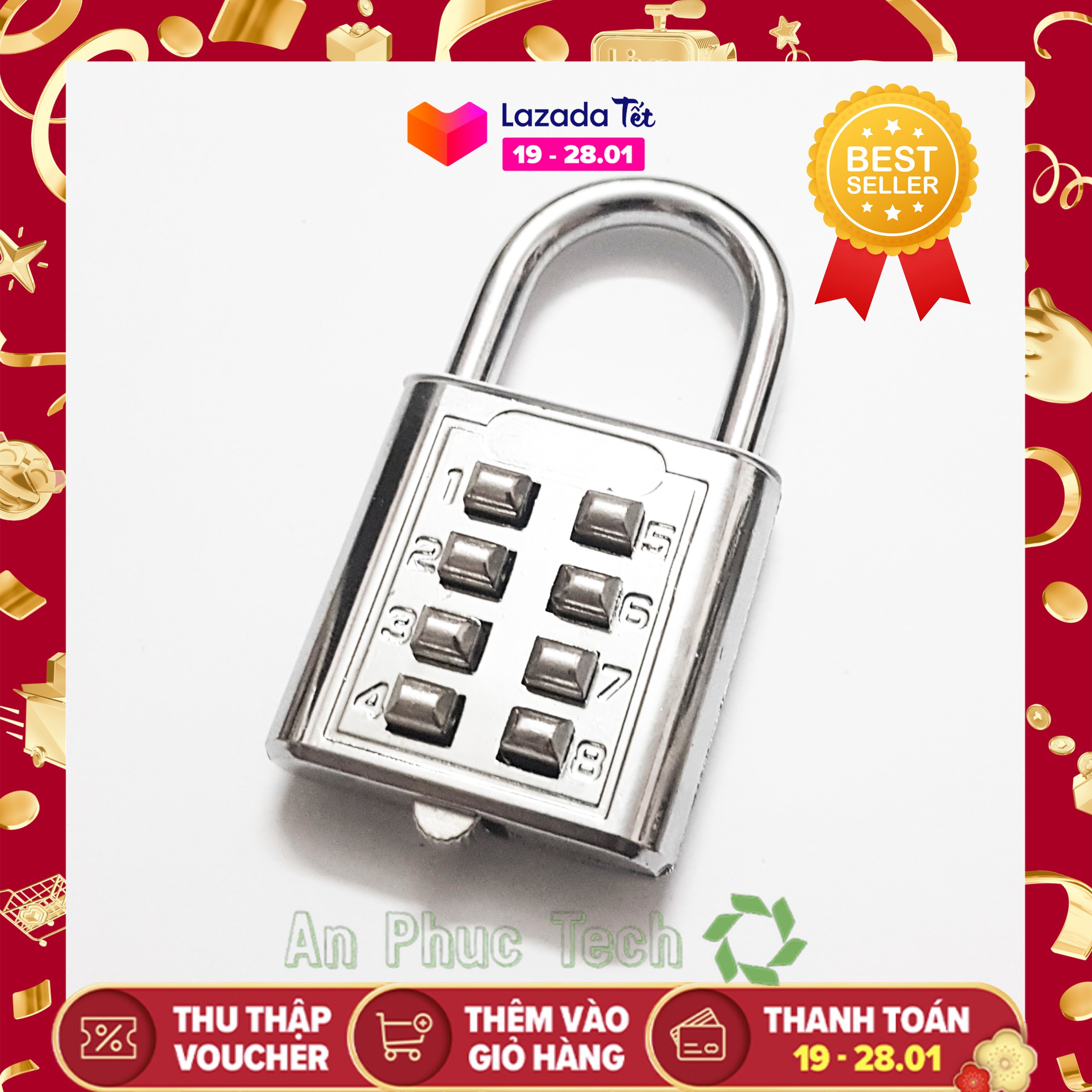 Khoá chống trộm 4 số - ổ khóa số mini cjsj - khoá tủ, cửa tủ, két sắt