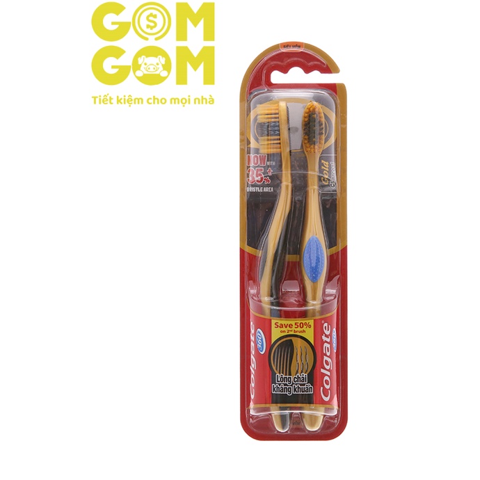 Bộ 2 bàn chải đánh răng colgate slim soft gold charcoal