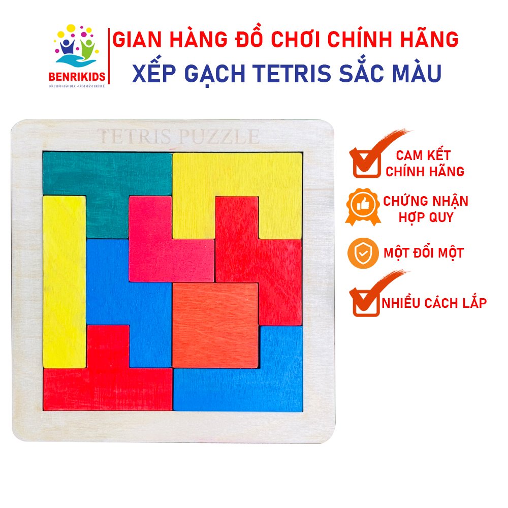 Đồ Chơi Xếp Hình Thông Minh Cho Trẻ Em, Bộ Xếp Gạch Tetris Phiên Bản Màu Bằng Gỗ Benrikids Cho Bé, Đồ Chơi Montessori Giúp Trẻ Phát Triển Tư Duy